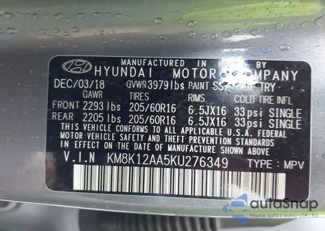 2019 Hyundai Kona Se из США, поврежденный, VIN KM8K12AA5KU276349